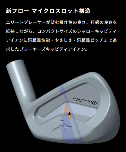 新フロー マイクロスロット構造により、エリートプレーヤーが望む操作性の良さ、打感の良さを維持しながら、コンパクトサイズのシャローキャビティアイアンに飛距離性能・やさしさ・飛距離ピッチまで追求したプレーヤーズキャビティアイアン。