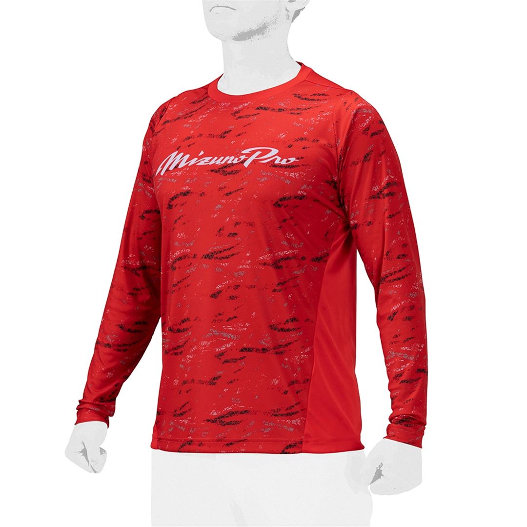 【ミズノプロ】グラフィックロングTシャツ チャイニーズレッド 2XO