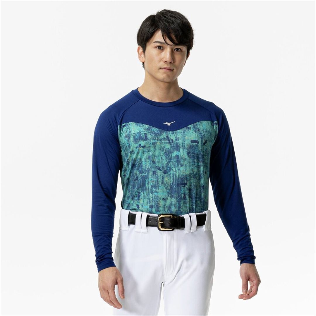 裏起毛グラフィックアンダーシャツ(ローネック／長袖) パステルネイビー XO