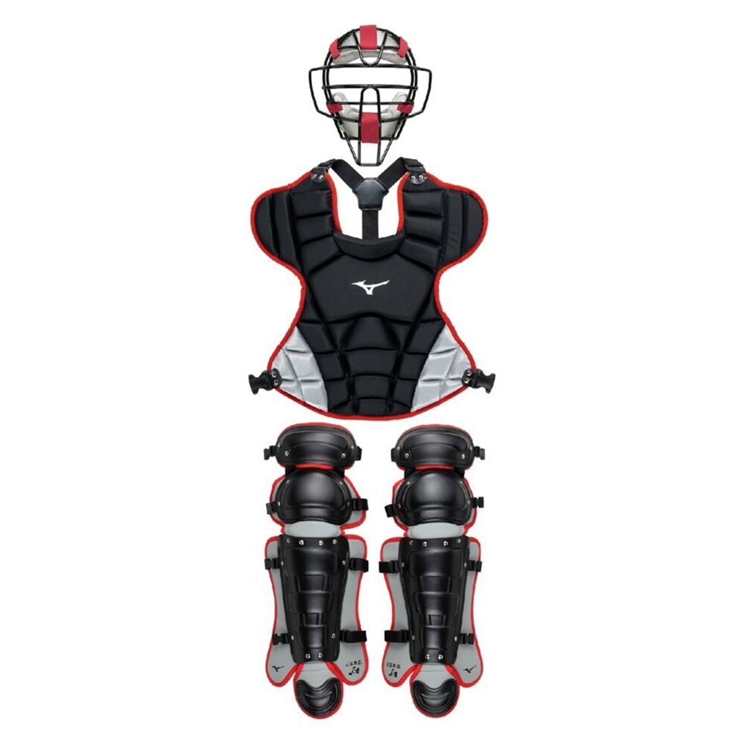 【ミズノ直営限定】軟式用／ゴムソフトボール用捕手防具セット ブラック×レッド