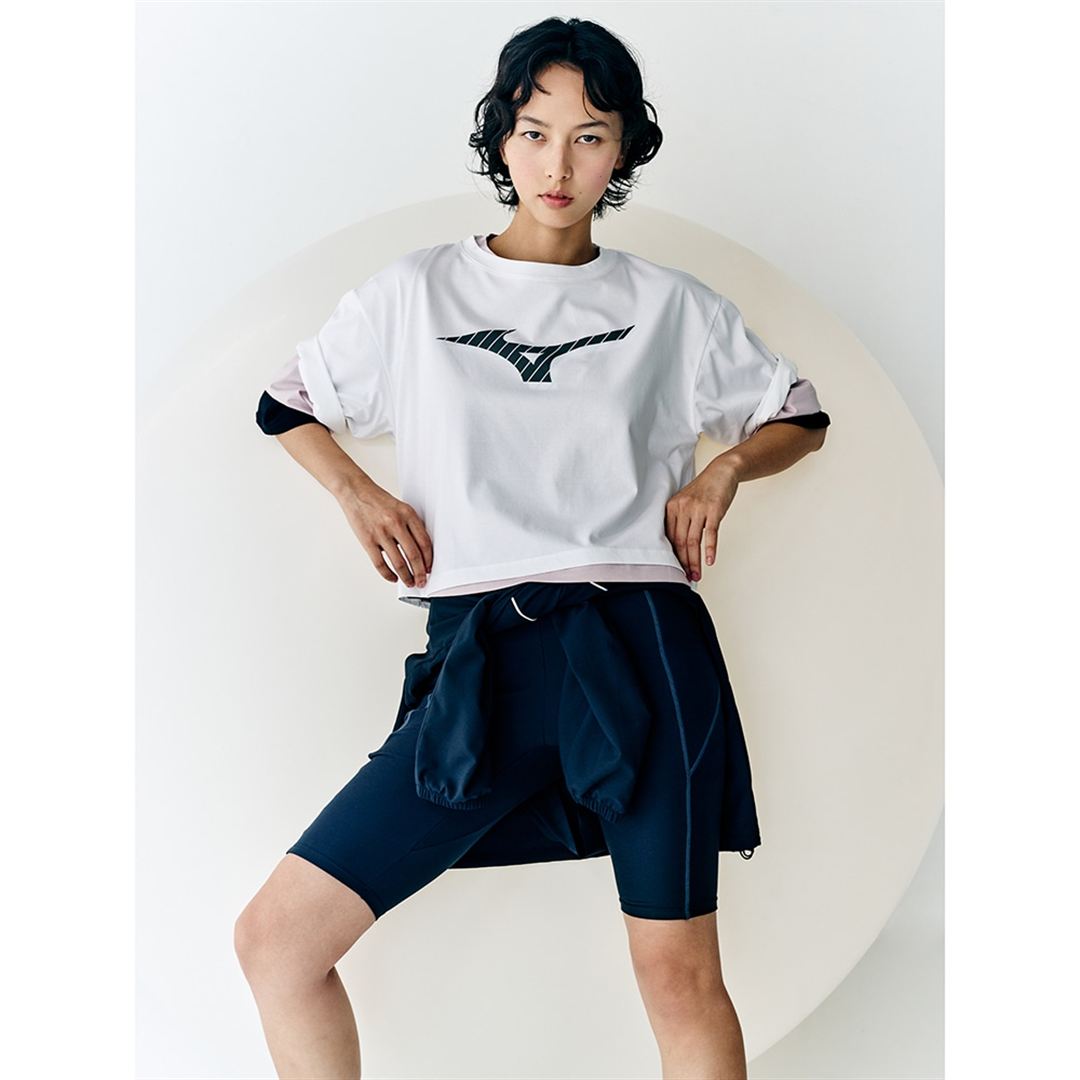 【ミズノ直営限定】ビッグロゴクロップドTシャツ(ワイドシルエット) ホワイト S