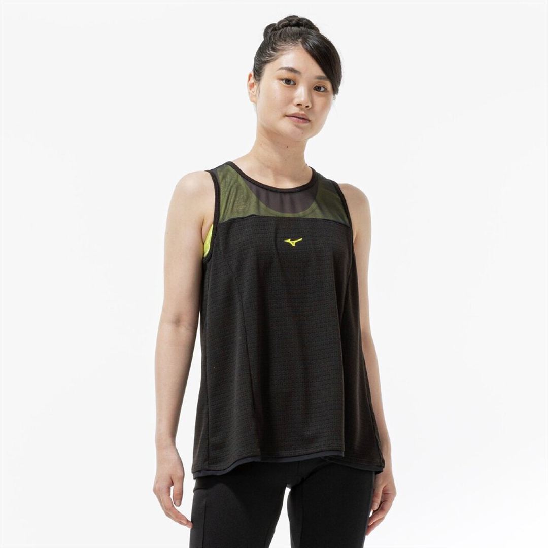 【汗処理／通気】ドライエアロフロージャカードノースリーブTシャツ ブラック XL