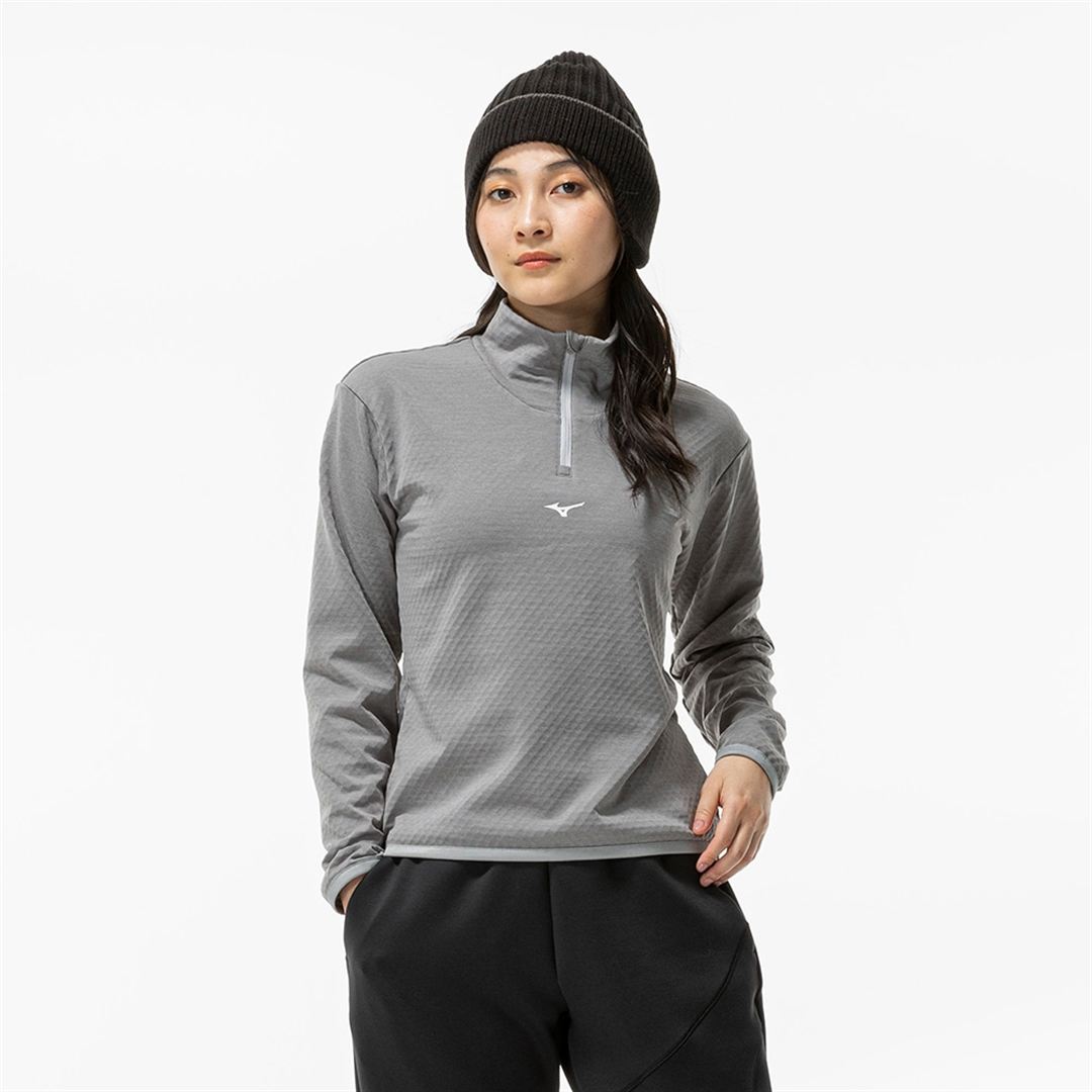 ストレッチフリースハーフジップTシャツ(長袖) フロストグレー杢 XL