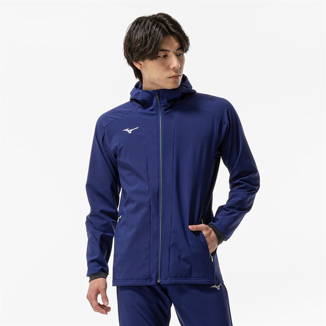 【ストレッチ／防風】テックシールドフーディジャケット ビーコンブルー XL