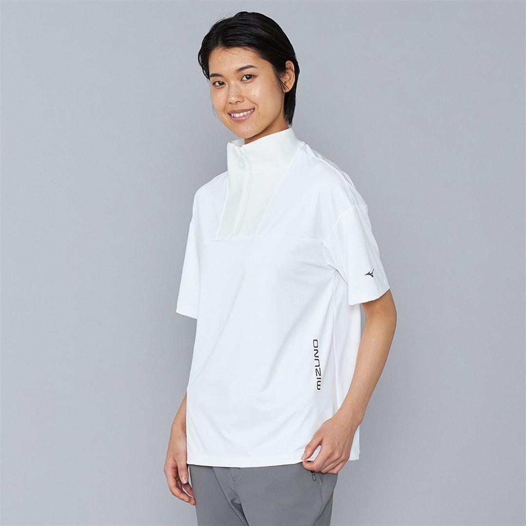 UVハーフジップ半袖シャツ ホワイト XL