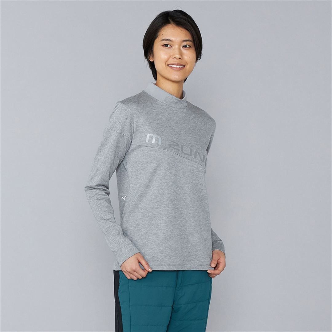 ヘザーストレッチハイネックシャツ グレー XL
