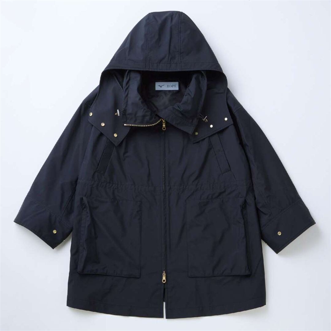 【ROPE／吸湿発熱】WINDSTOPPER ギャザーハーフコート ブラック 38