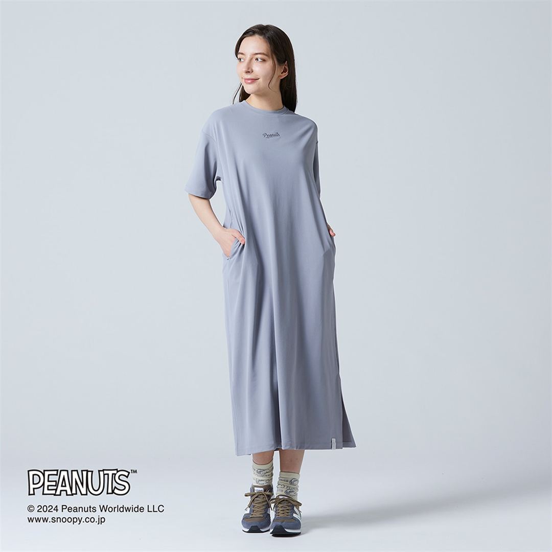 【PEANUTS】UVカットTシャツワンピース グレー L