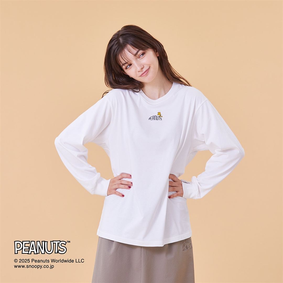 【PEANUTS】クイックドライコットン長袖Tシャツ ホワイト XS