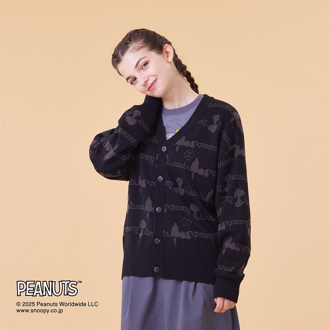 【PEANUTS／吸湿発熱】ブレスサーモウール混カーディガン ブラック XS