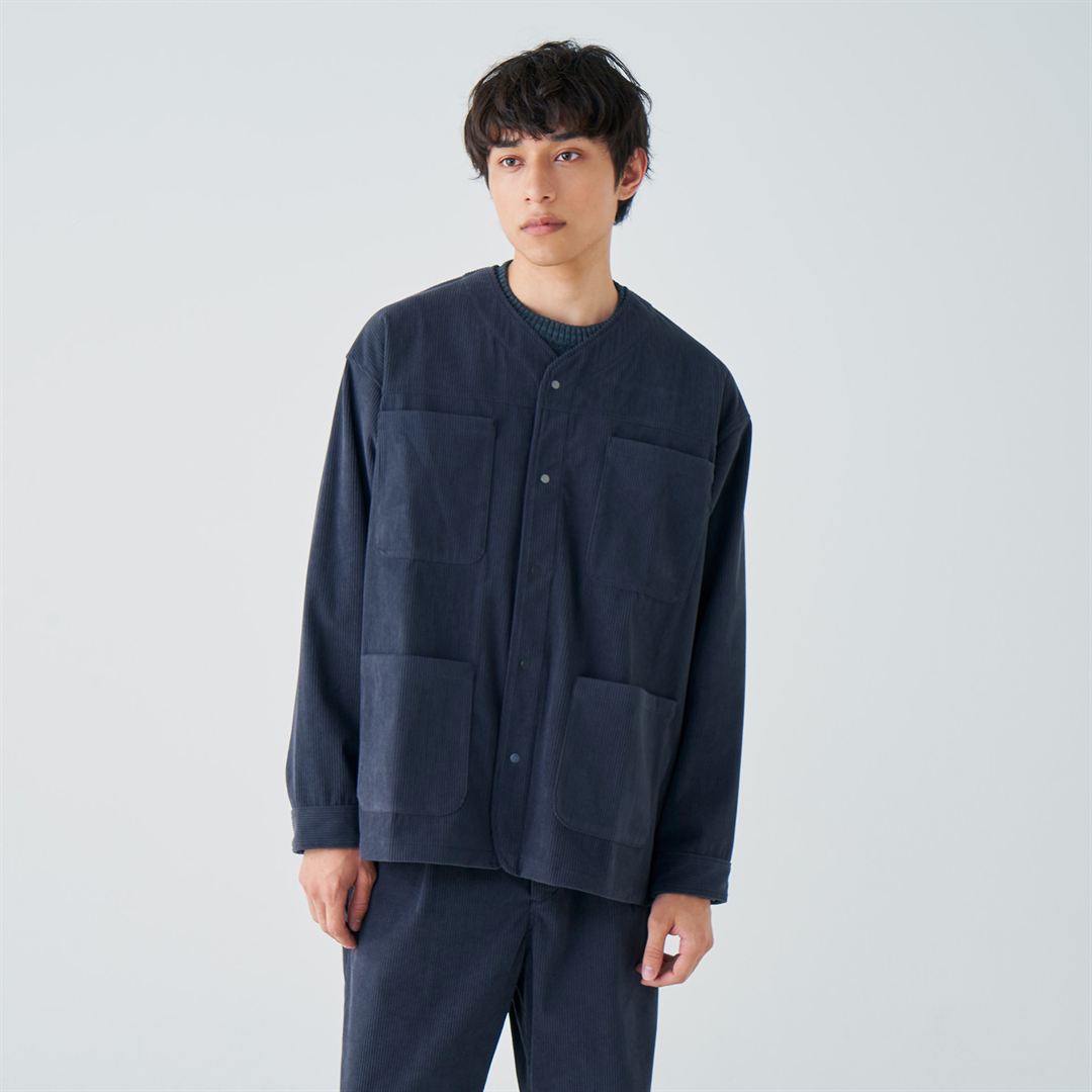 【ミズノ直営限定】ストレッチコーデュロイノーカラーカバーオールジャケット チャコールグレー XL