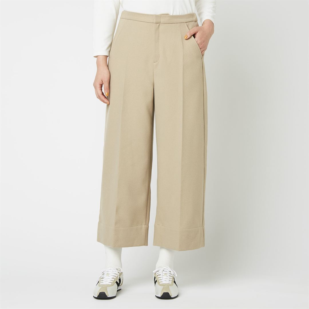 ウールタッチストレートワイドパンツ グレージュ L