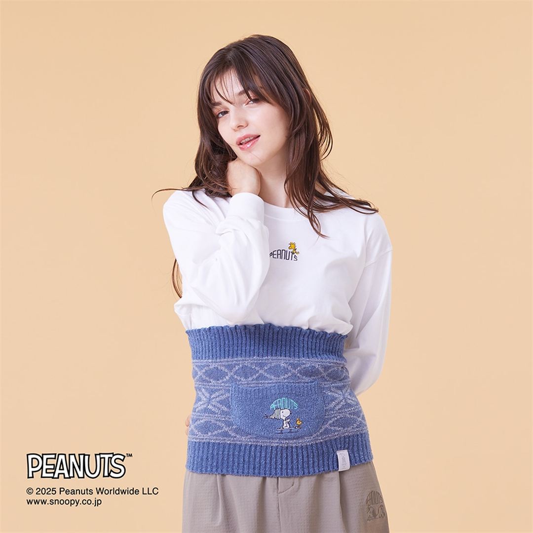 【PEANUTS／吸湿発熱】ブレスサーモゆるぬくウエストウォーマー(腹巻) スモークブルー×Lグレー
