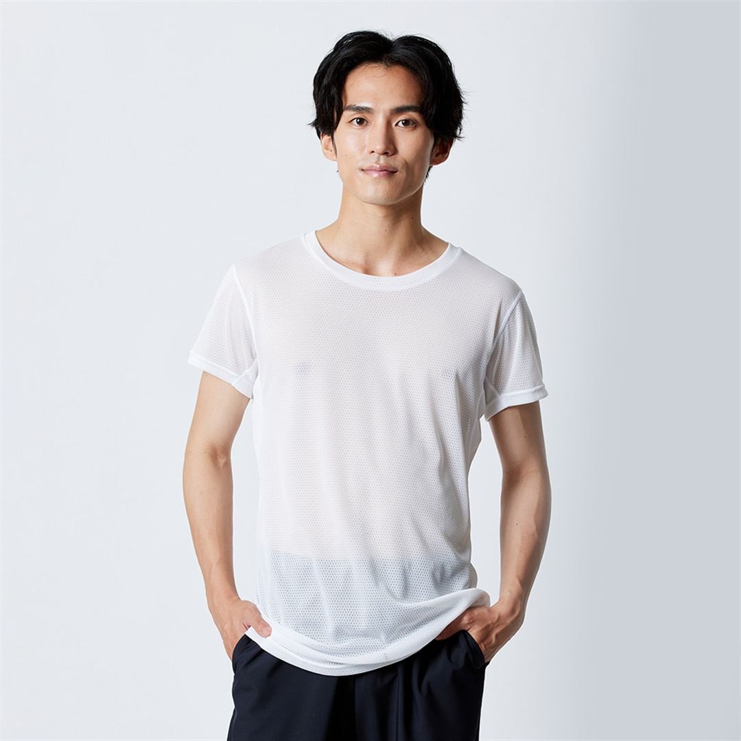 【汗処理／通気】カルエアーアンダークルーネック半袖シャツ(大きいサイズ) ホワイト 3L
