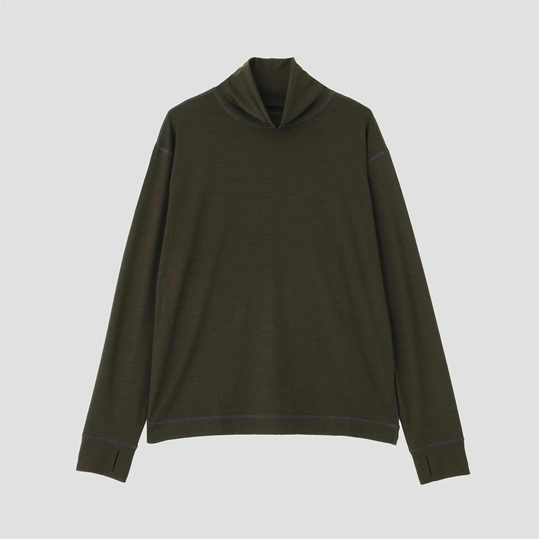 【MARGARET HOWELL】メリノウールモックネックシャツ DK.カーキ M