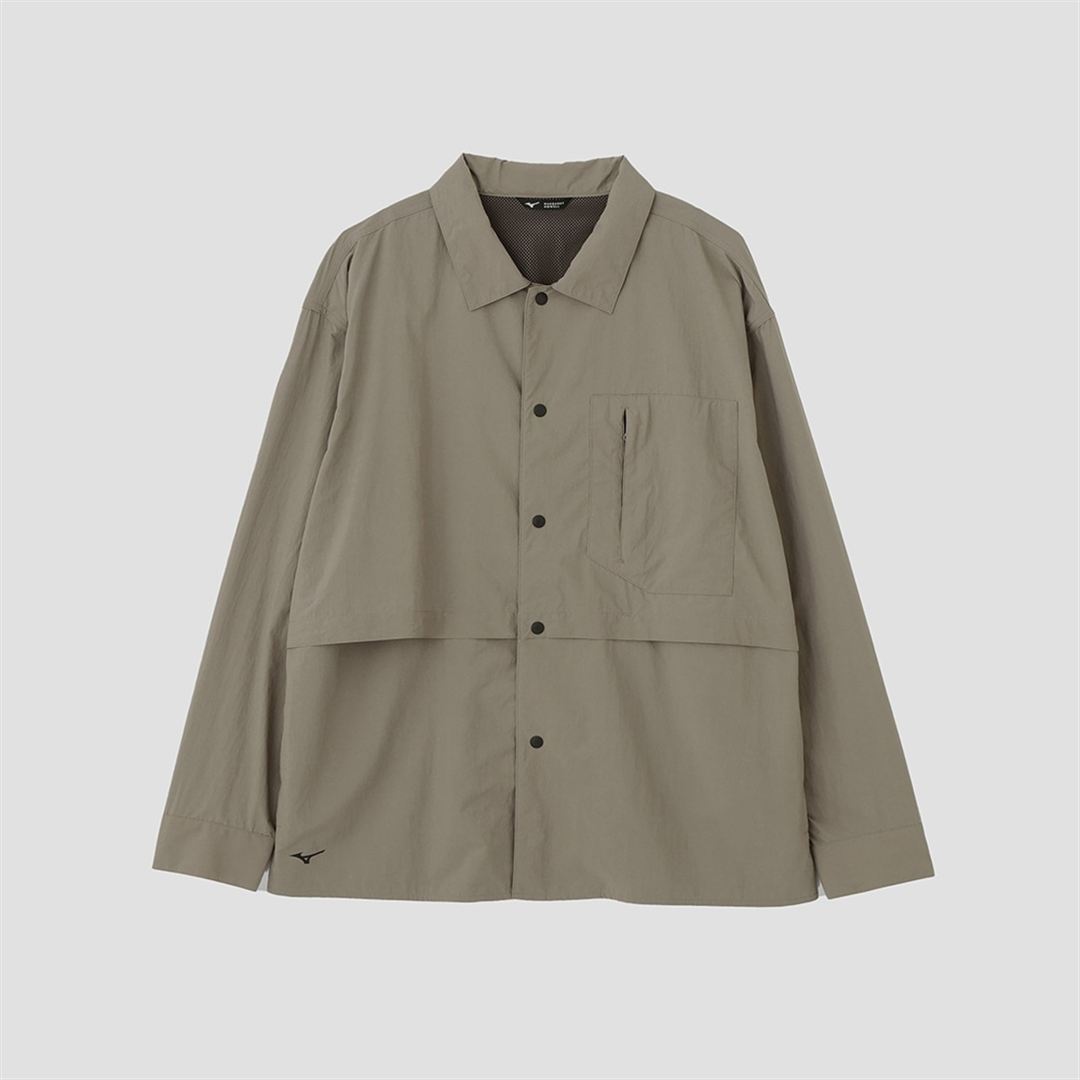 【MARGARET HOWELL】ウォーターリパレントタスランナイロンリップシャツ DK.ストーン L