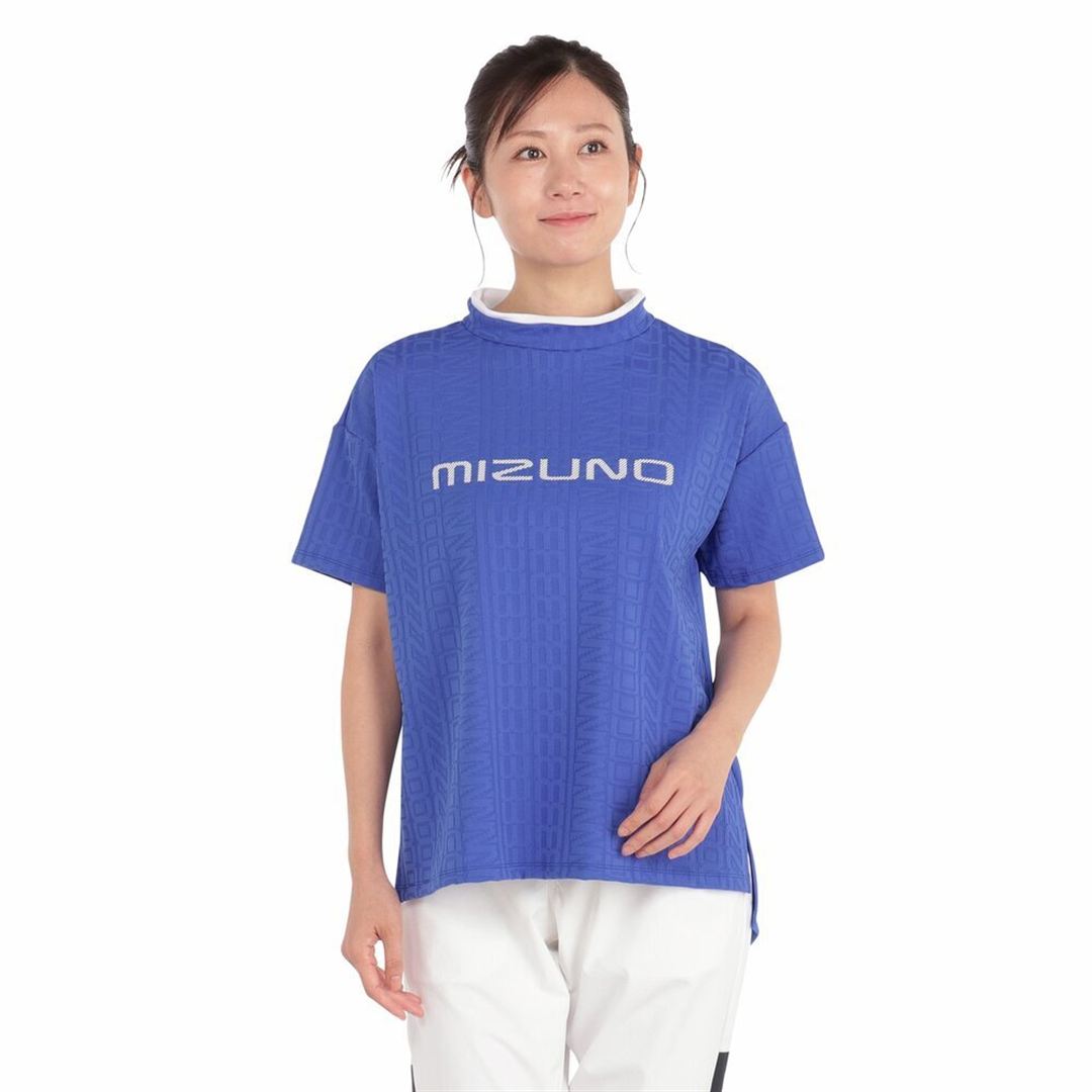 UVミズノロゴジャカードモックネック半袖シャツ ロイヤルブルー XL
