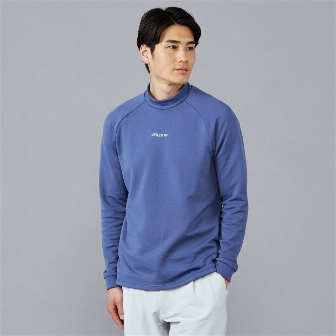 【吸湿発熱】ブレスサーモモックネック長袖シャツ ブルー M