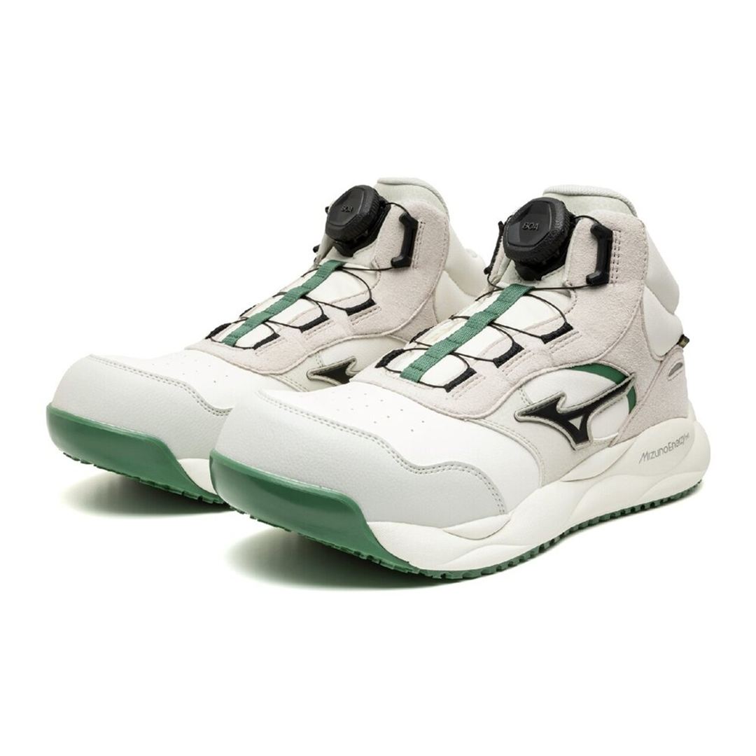 【ミズノ公式オンライン限定】オールマイティHV 73M BOA(ダイヤル／ミッドカット) アイボリー×ブラック×グリーン 29.0