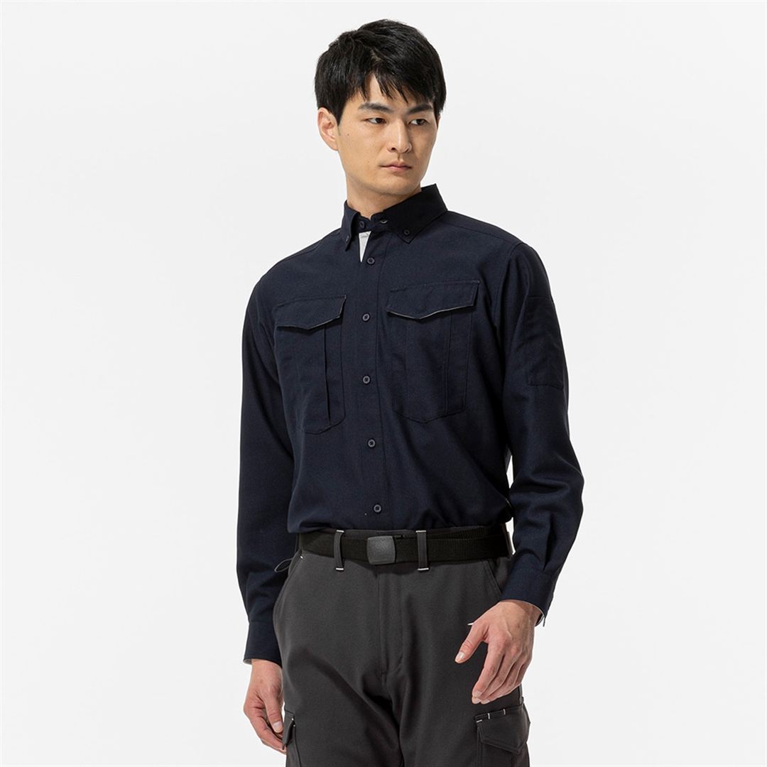 ワークシャツ 両胸フラップポケット付(制電／長袖) ネイビー XS