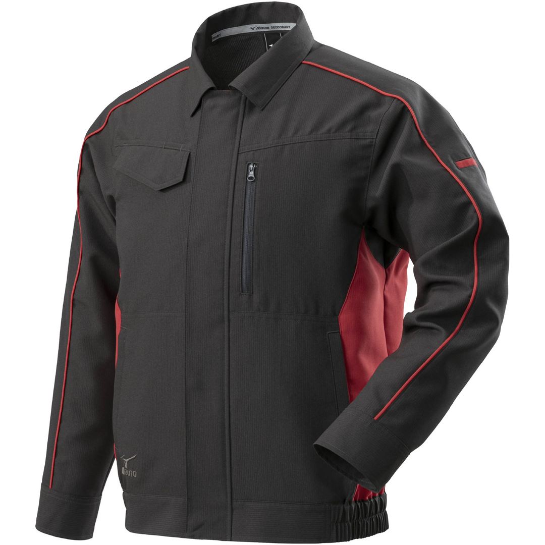 ワークジャケット(ネーム刺繍対応／制電／春夏用) チャコールグレー×レッド XS