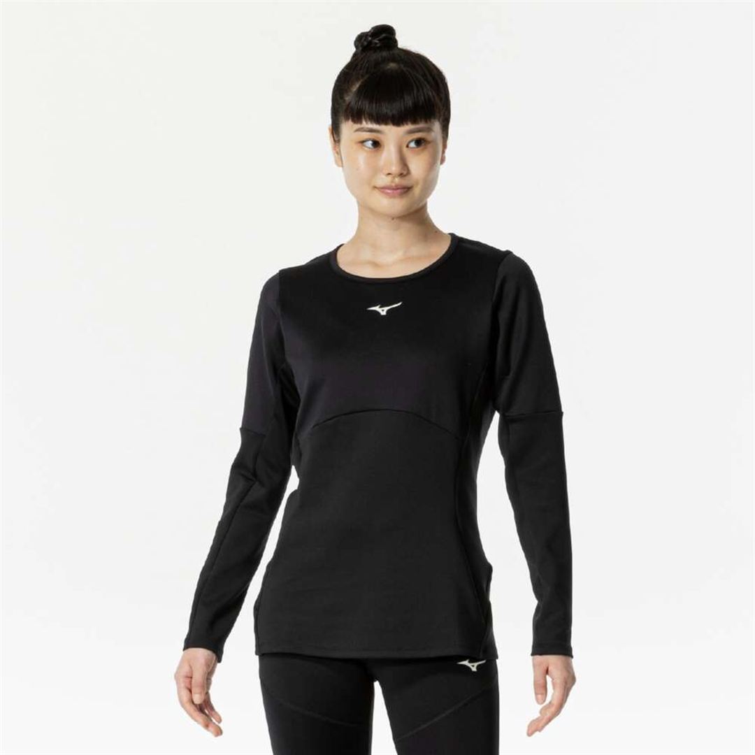 【発熱】ミズノサーマルチャージTシャツ(長袖／オーロラ) ブラック S