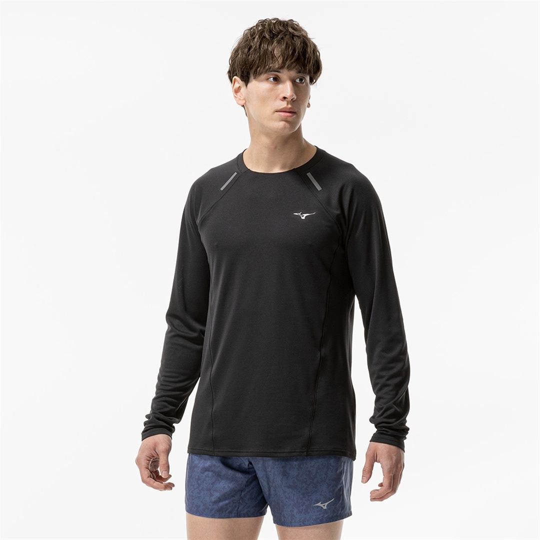 【汗処理／通気】ドライエアロフローTシャツ(長袖) ブラック XL