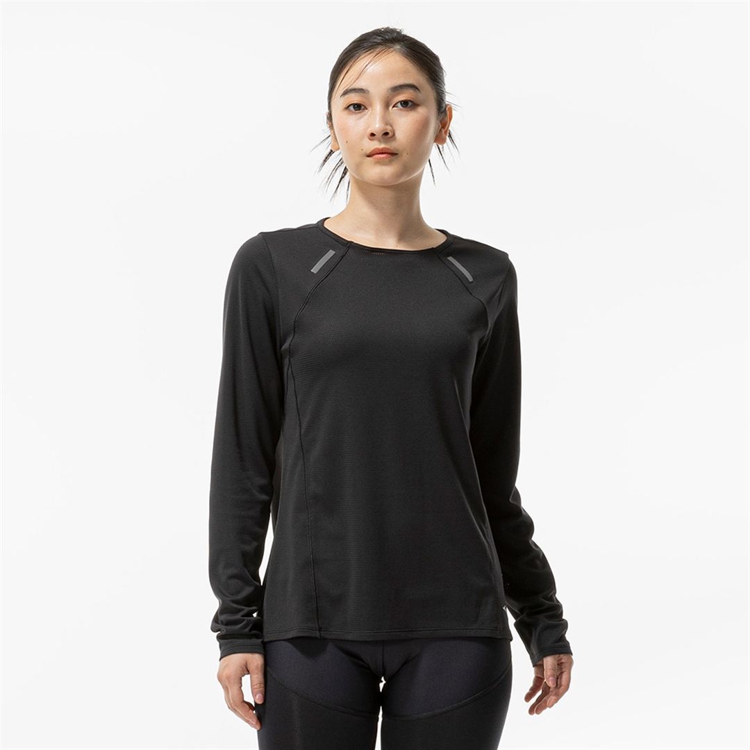 【汗処理／通気】ドライエアロフローTシャツ(長袖) ブラック M