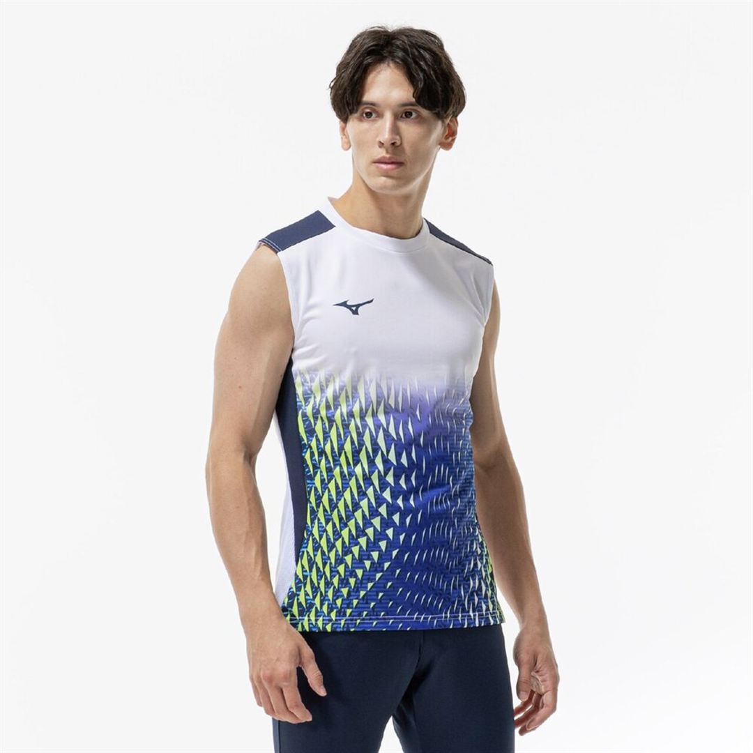 フィールドシャツ(ノースリーブ) ホワイト×ドレスネイビー XL