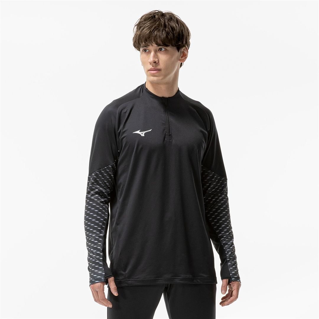 ストレッチフリースシャツ ハーフジップ ブラック XL
