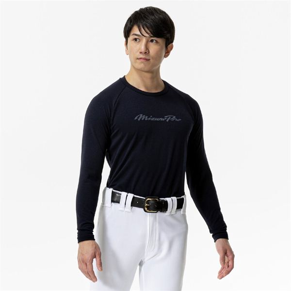 【ミズノ直営限定／ミズノプロ／吸湿発熱】ブレスサーモアンダーシャツ(ローネック／長袖)