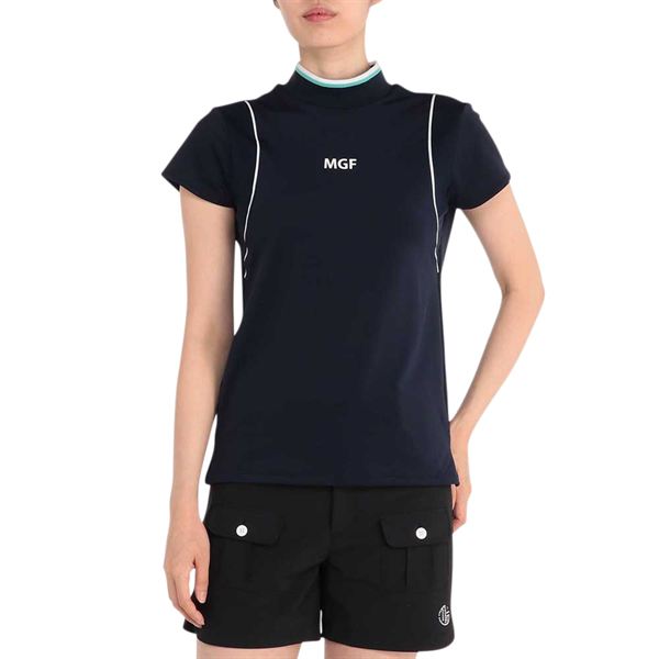 【MGFコレクション】フレンチスリーブリブハイネックシャツ
