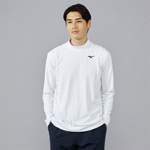 ニットジャカードモックネック長袖シャツ