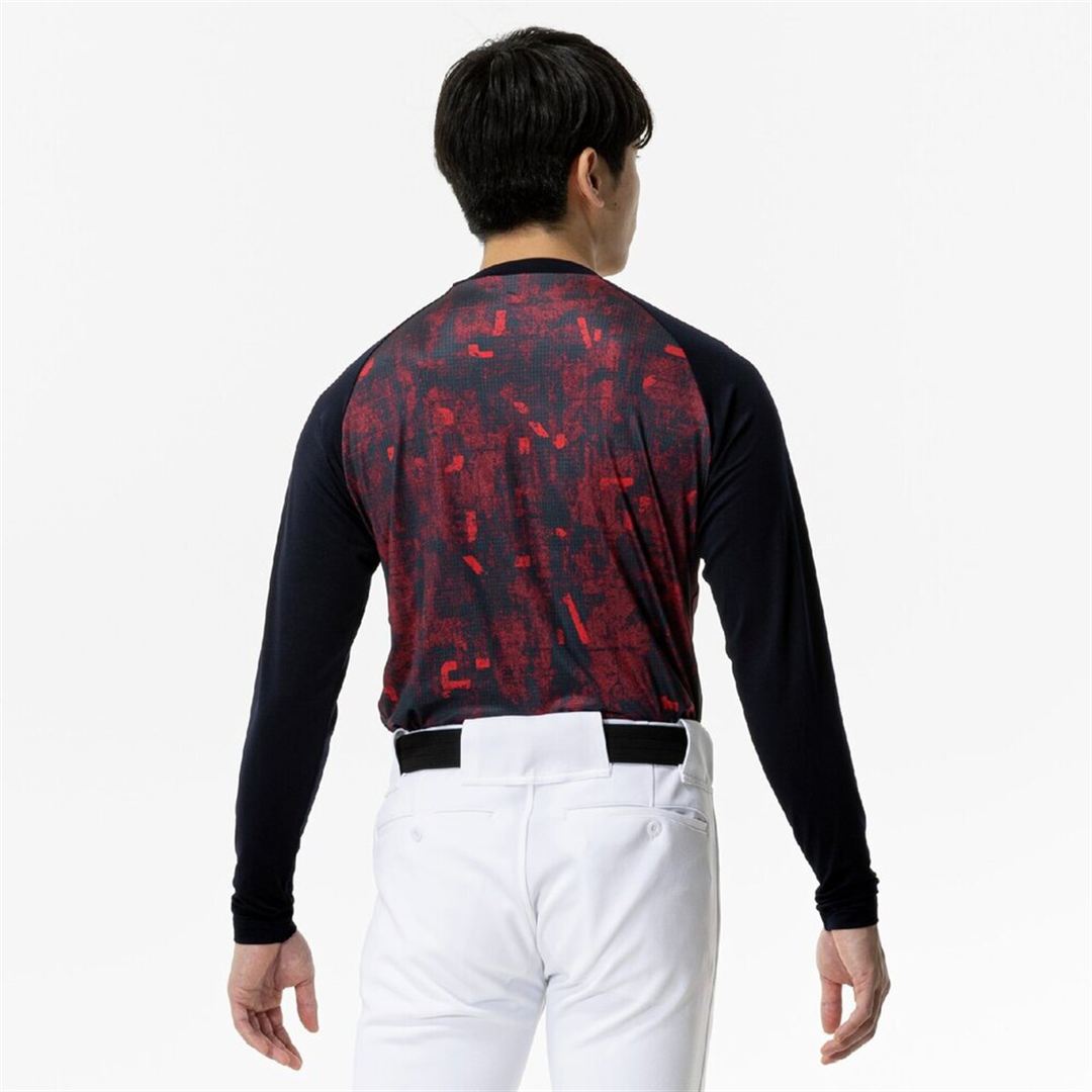 裏起毛グラフィックアンダーシャツ(ローネック／長袖) レッド XO