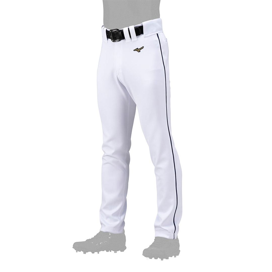 【ミズノ直営限定／ミズノプロ】強伸 ストレッチパンツ／ストレートフィットタイプ(4ミリライン加工ワッペン付き) ホワイト×ネイビー M