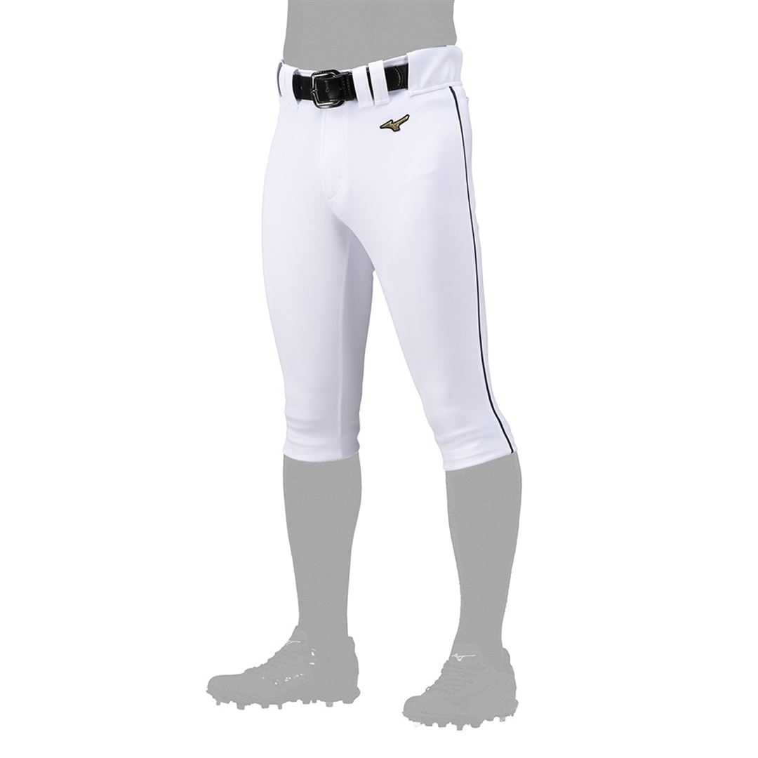 【ミズノ直営限定／ミズノプロ】強伸 ストレッチパンツ／ショートフィットタイプ(4ミリライン加工ワッペン付き) ホワイト×ネイビー M