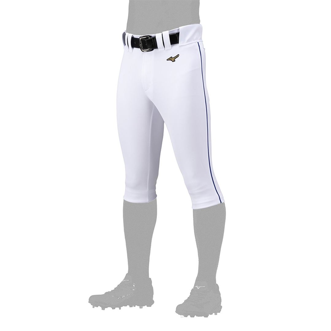 【ミズノ直営限定／ミズノプロ】強伸 ストレッチパンツ／ショートフィットタイプ(4ミリライン加工ワッペン付き) ホワイト×パステルネイビー M