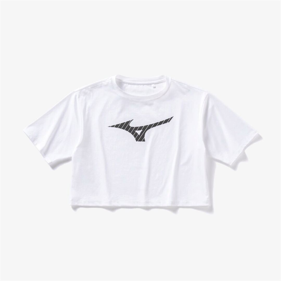 【ミズノ直営限定】ビッグロゴクロップドTシャツ(ワイドシルエット) ホワイト S