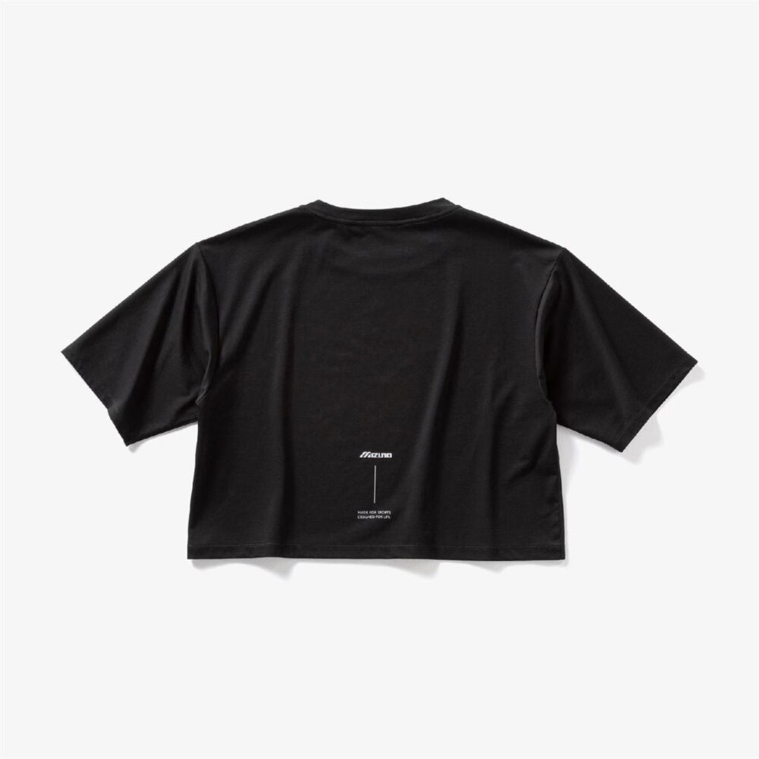 【ミズノ直営限定】ビッグロゴクロップドTシャツ(ワイドシルエット) ブラック×シルバー L