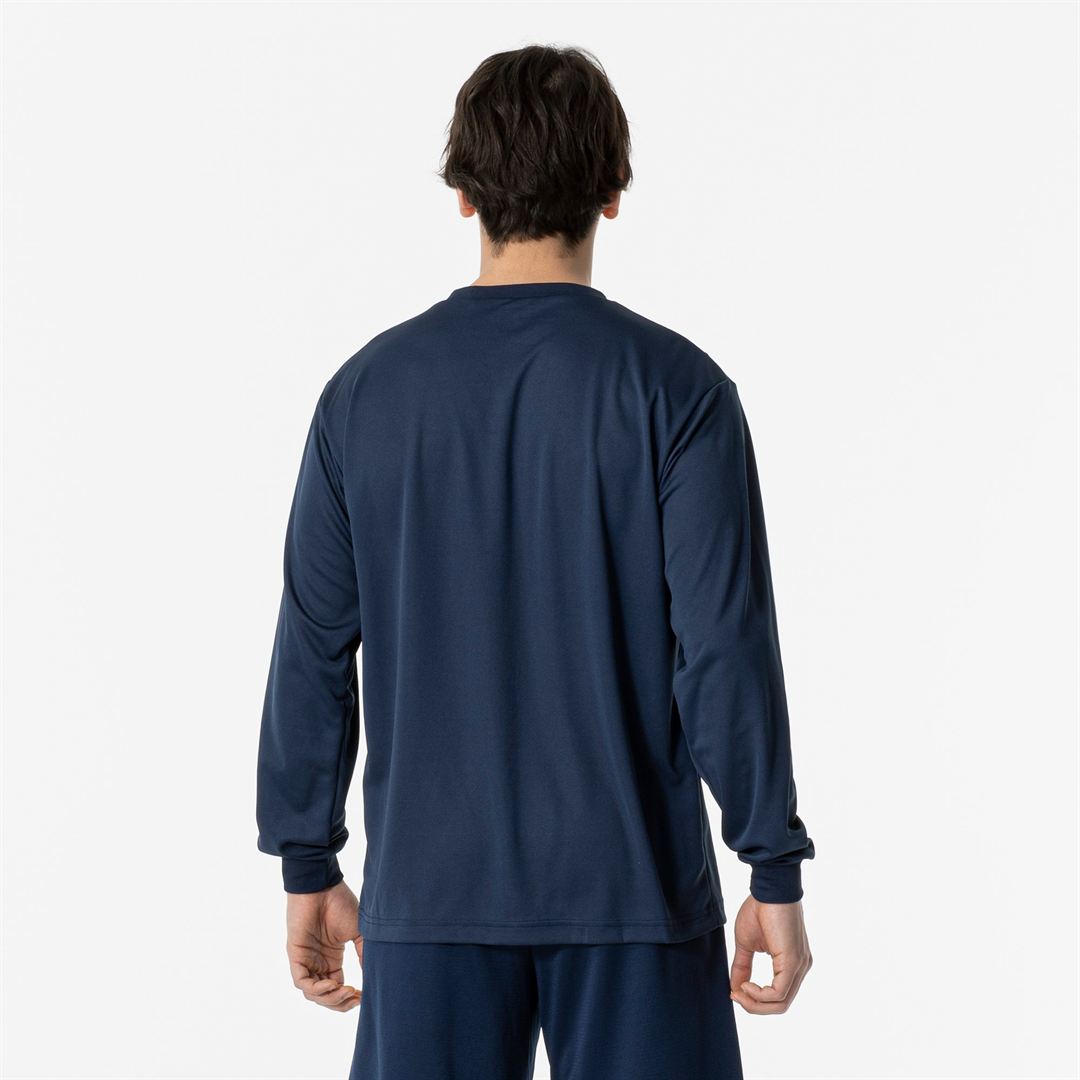 ナビドライTシャツ(長袖／丸首) ドレスネイビー×ホワイト S