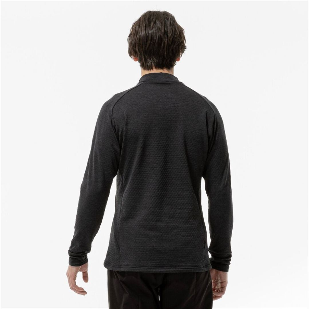 ストレッチフリースハイネックTシャツ(長袖) ブラック杢 S