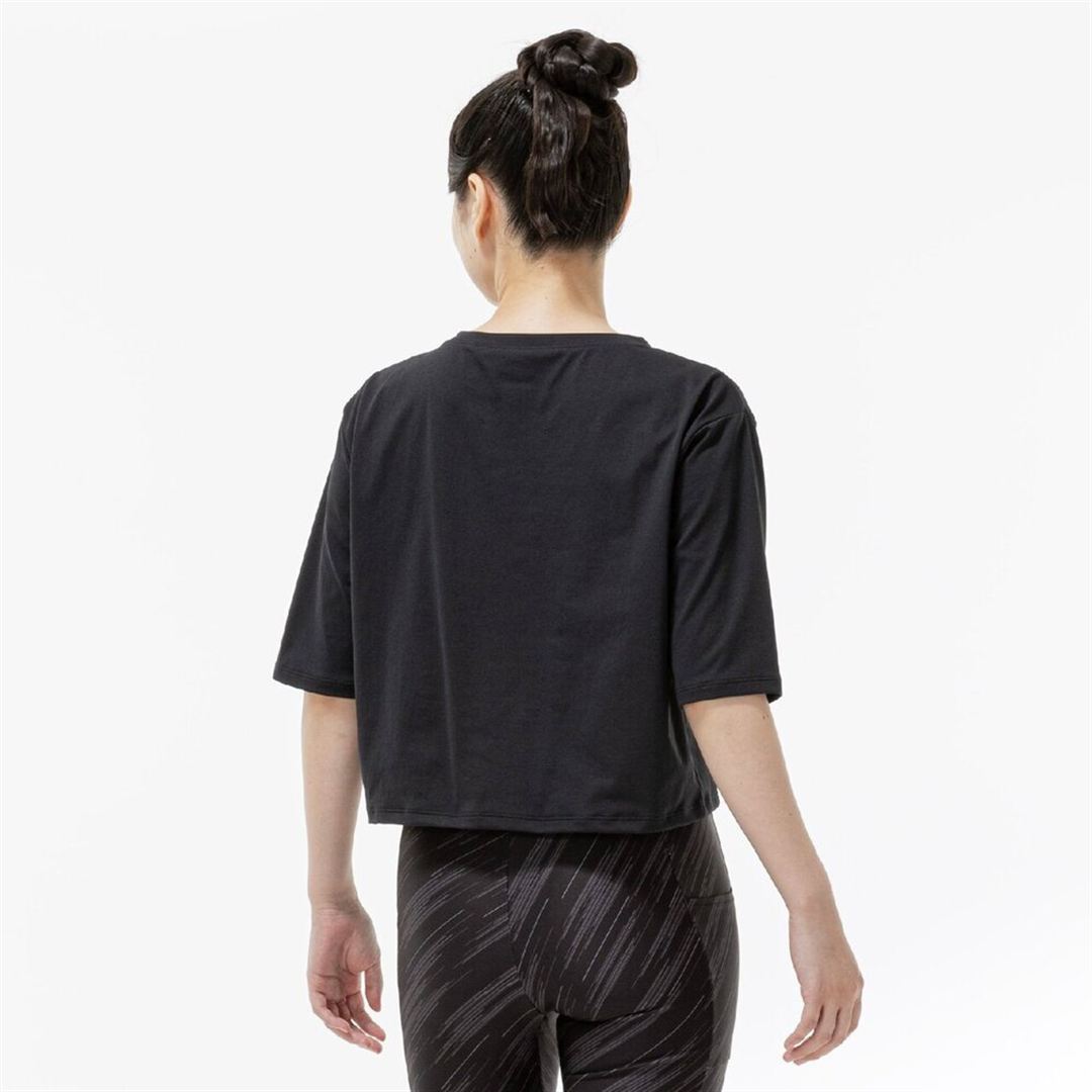 ストレッチソフトドライクロップドTシャツ(ワイドシルエット) ブラック S