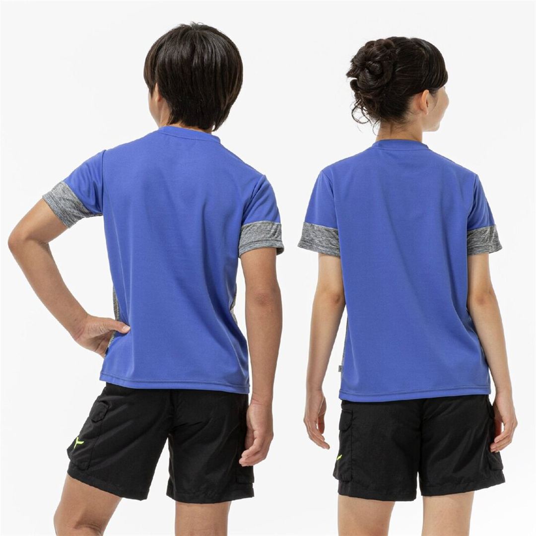 【抗菌防臭／防汚】GACHI Tシャツ ライトグレー杢×ダズリングブルー 120