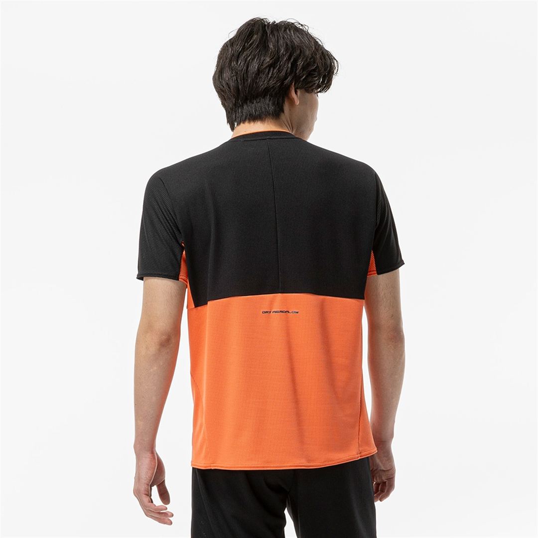【汗処理／通気】ドライエアロフローTシャツ サンストーンオレンジ×ブラック XS