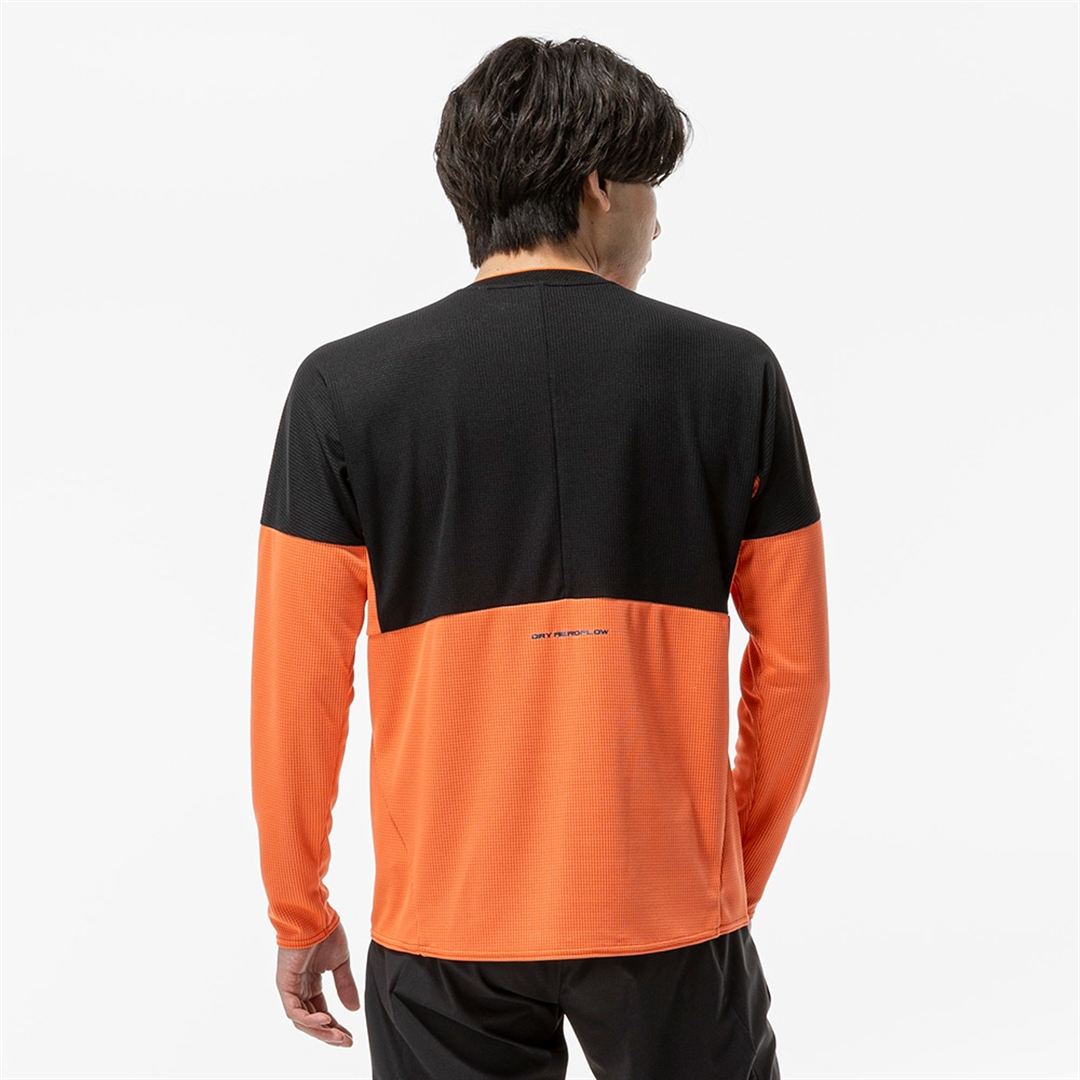 【汗処理／通気】ドライエアロフローTシャツ(長袖) サンストーンオレンジ×ブラック S