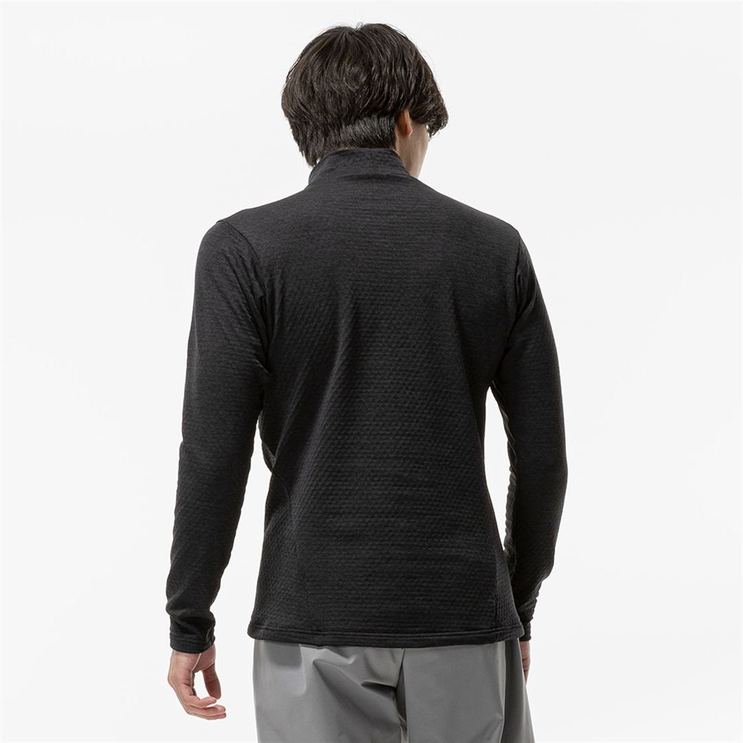 ストレッチフリースハイネックTシャツ(長袖) ブラック杢 XL