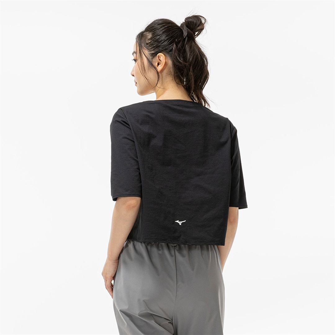 ストレッチソフトドライクロップドTシャツ(ワイドシルエット) ブラック XL