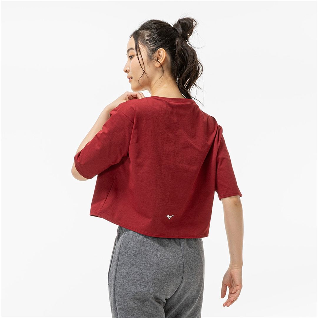 ストレッチソフトドライクロップドTシャツ(ワイドシルエット) ルバーブレッド XL