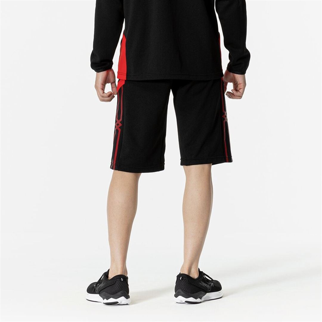 MCライン ウォームアップハーフパンツ ブラック×チャイニーズレッド 3XL