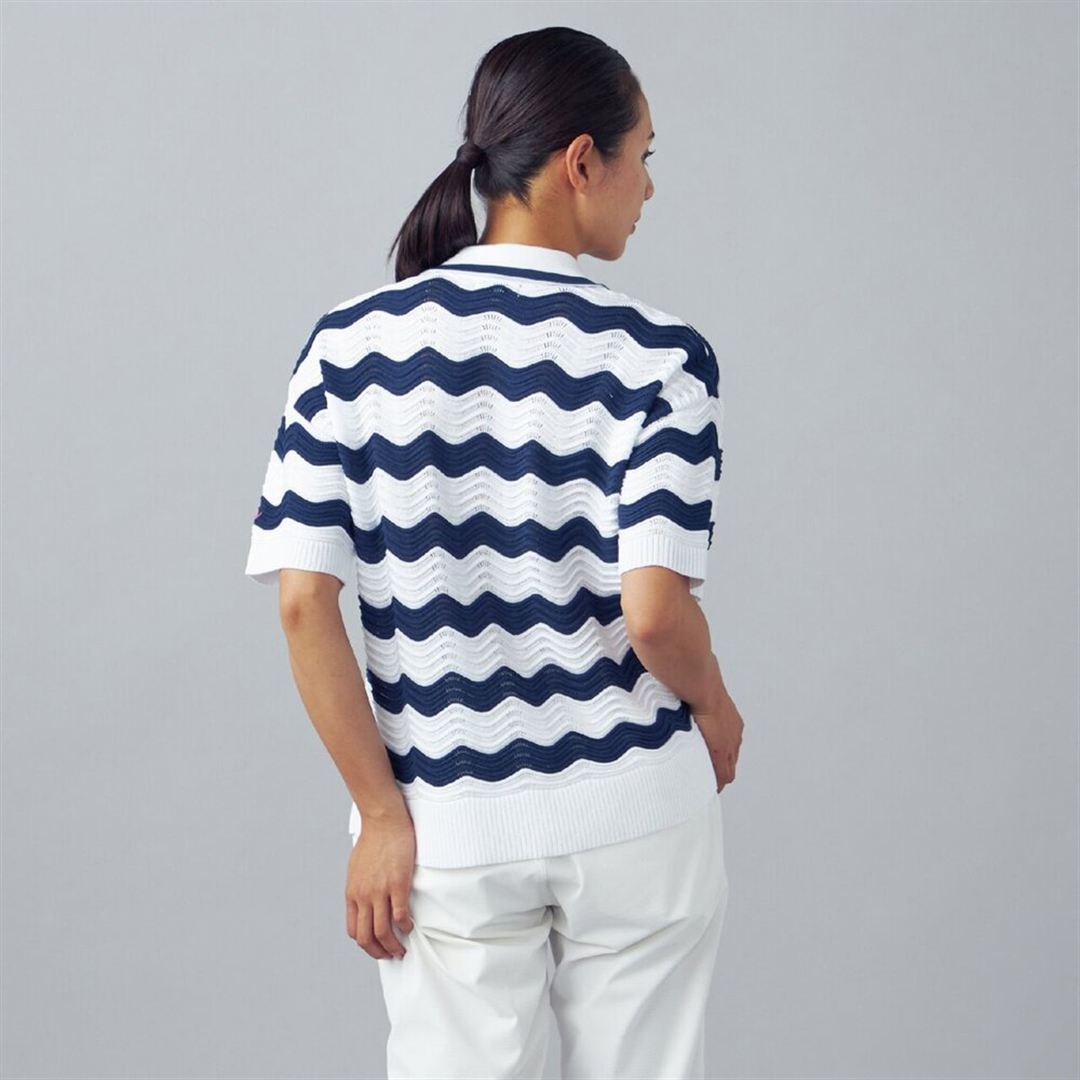 リップルニット半袖ポロシャツ ホワイト XL